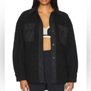 Beach Riot Womens Black Noelle Jacket Faux Sherpa Button Up Cozy Chic